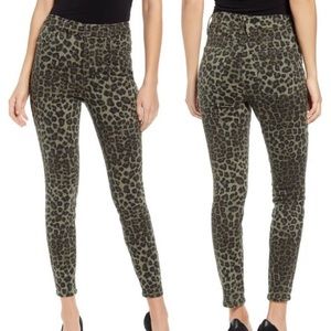 Good American Hood Waist Crop Olive Leopard Print Jeans - Size 30/10